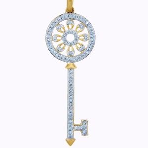 Dainty Gold Diamond Valentine Key Pendant Necklac